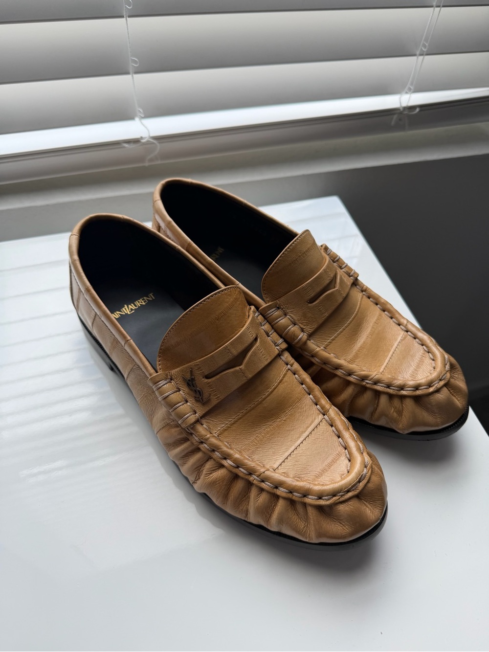 Saint Laurent Tan Leather Penny Loafers